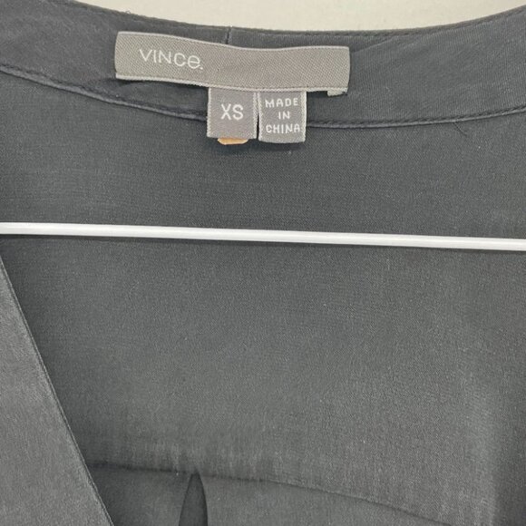 Vince Half Placket Grey Silk Tunic long sleeve vneck blouse - Picture 5 of 14